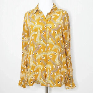 & Other Stories Yellow Feather Print Silk Blouse 6
